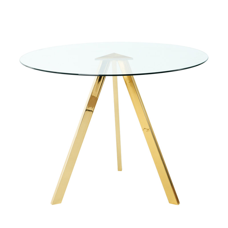 Table de salle à manger moderne de 39,2 po avec plateau rond en verre et pieds dorés Modern, Doré
