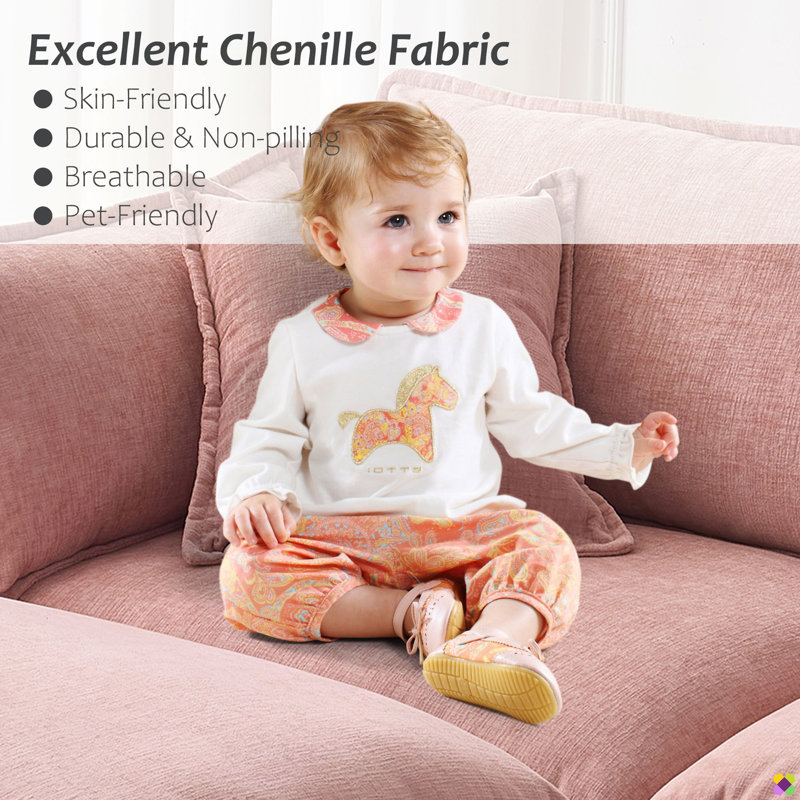 Aariketh 105"W Modular Chenille LAF RAF Sectional, Sofa Couch, 3 Seater, Pink Chenille