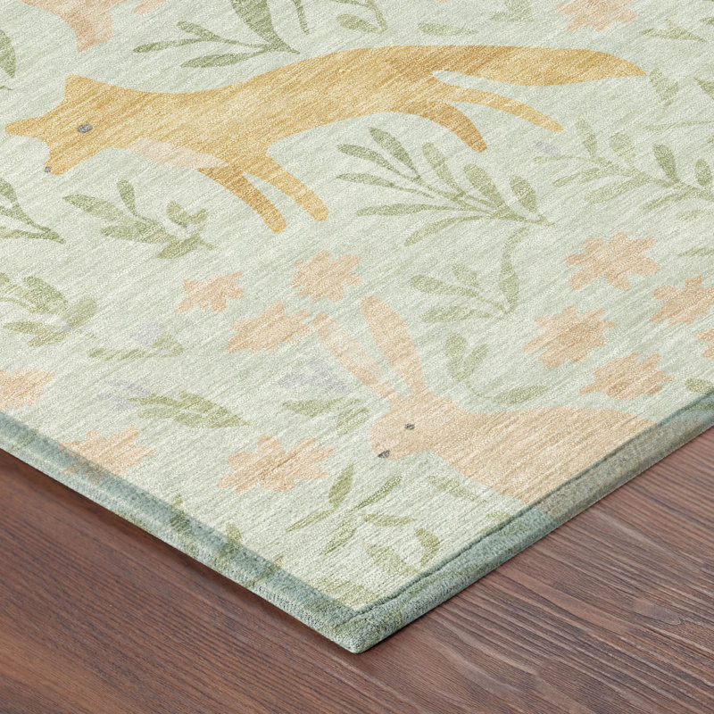Machine Washable Indoor/Outdoor Chantille ACN2509 Kids Rug, Mint, Rectangle 5' x 7'6"