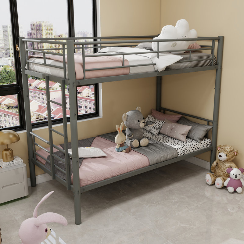 White Twin Full Bunk W/ Removable Stairs & Safety Guardrails