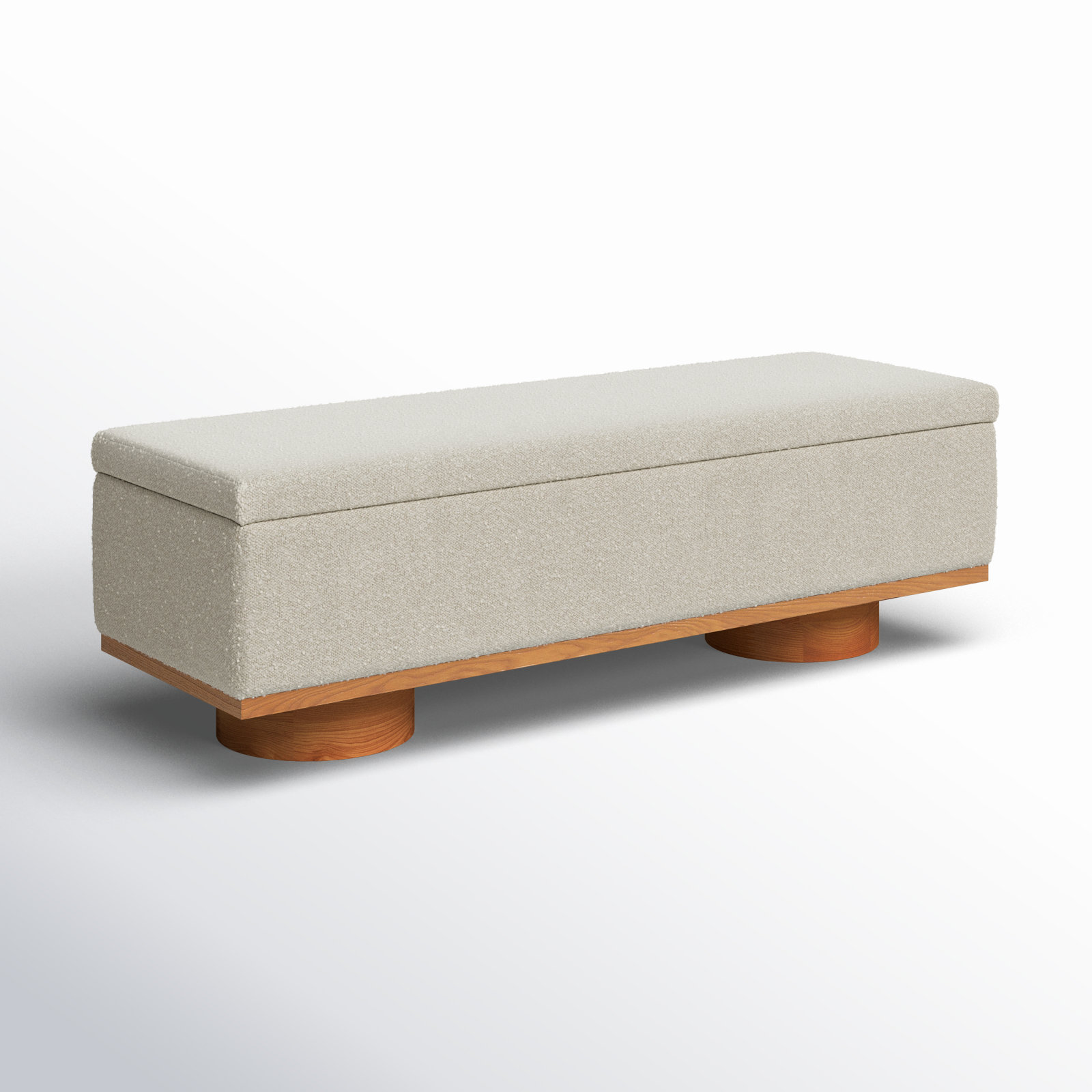 Morje 61" Linen Entryway Bench, Cream Boucle, Natural