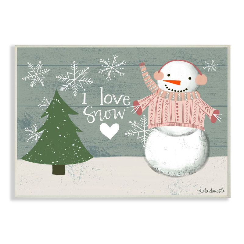 «I Love Snow Snowman», reproduction d'art, H 13 po x l 19 po, Plaque en bois