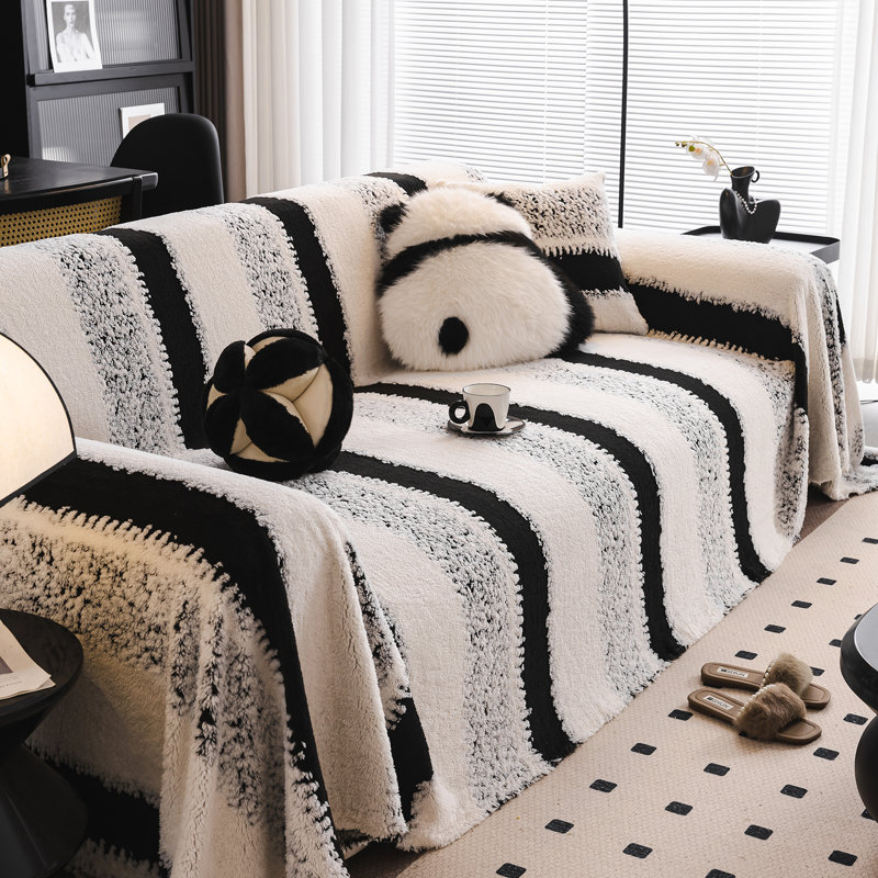 Brushed Cotton Sofa Slipcover With Non-Slip Back, Black Brushed Cotton, 0.4" H x 150"W x 71"D