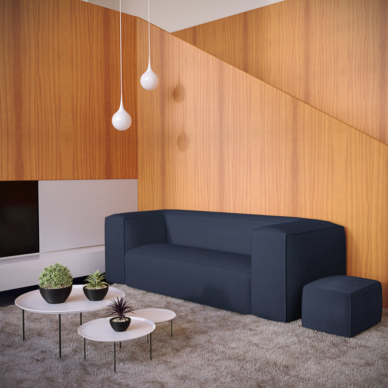 Varick Cube Ottoman, Plush Velvet Silver Streak, Natural