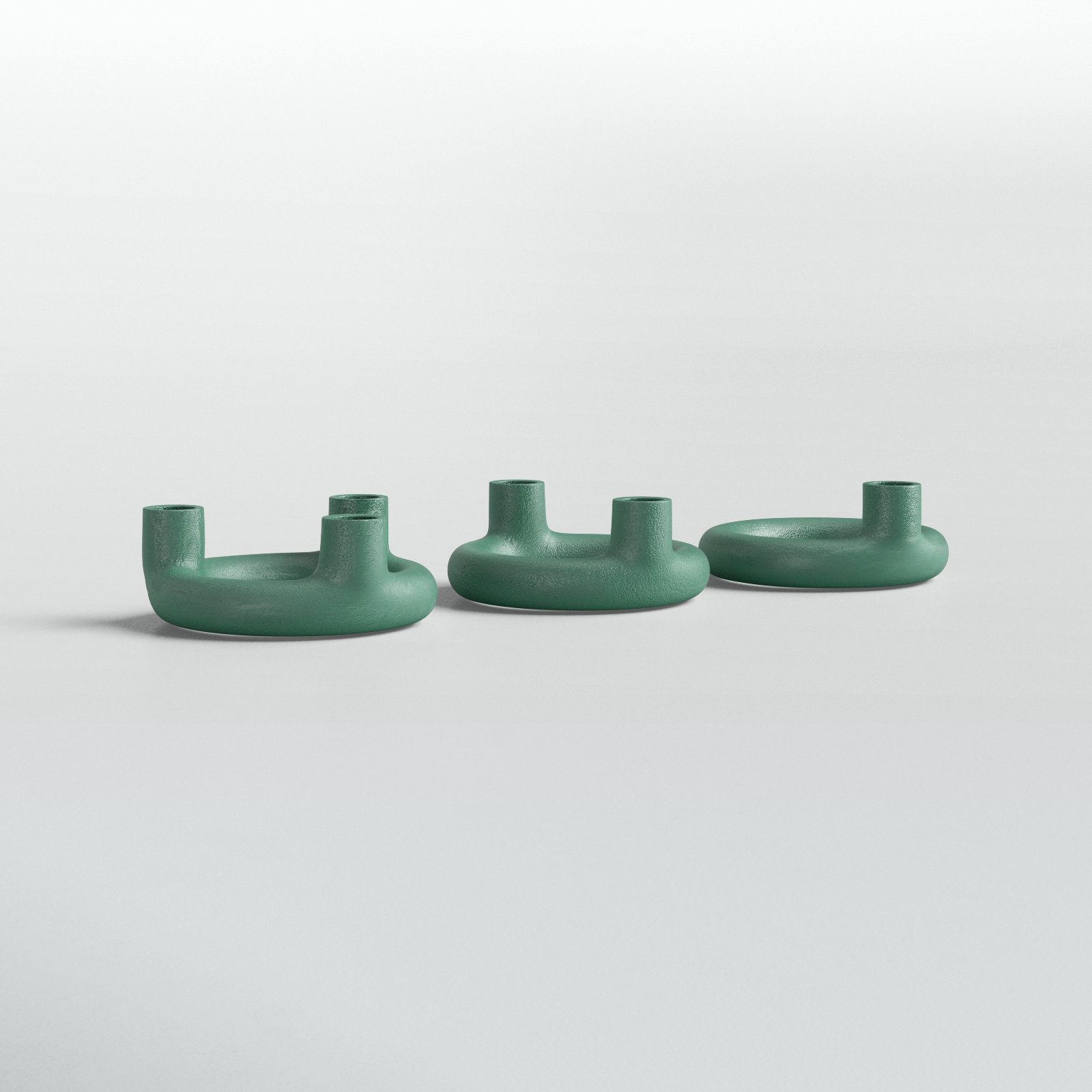 Ashlyn 3-Piece Aluminum Candlestick Set, Green