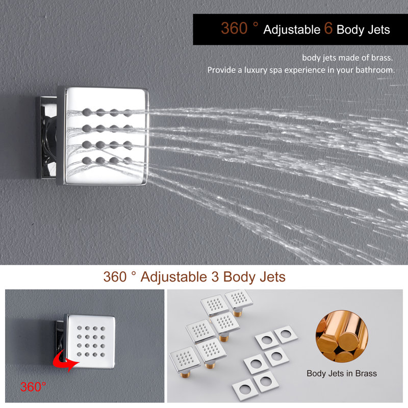 Brushed Gold Large Dual Rectangle Ceiling Mounted Shower System with LED and Bluetooth