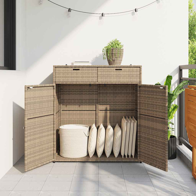 vidaXL Outdoor Storage Box, Large Deck Box PE Rattan with Magnetic Closure Weather Resistant, Stylish Modern Design With Ample Space For Tools And Cushions, Beige 41.3"x21.7"x44.5"