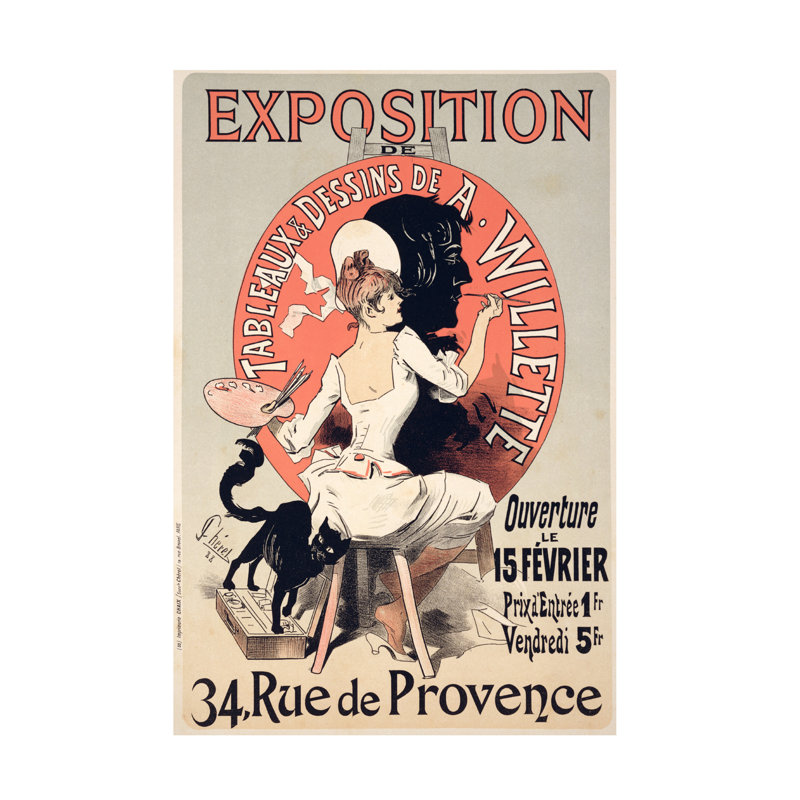 «Jules Cheret A. Willette», exposition, rue de Provence, 1888, art sur toile, H 24 po x l 16 po