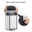 Stainless Steel D-Shape Trash Can 50L with Lid, Soft Close Step Garbage Can, Foot Pedal, Removable Inner Bucket for Kitchen Bathroom