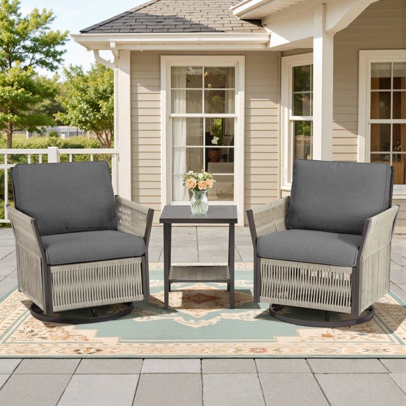 Ensemble de fauteuils oscillants pivotants 3 pièces Aurora Modern, Gris, 3 pièces: table d'appoint, 2 chaises