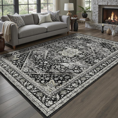 Tapis lavable à la machine, tapis floral rétro antidérapant antidérapant pour le salon, la salle à manger, le tapis à poils courts et doux