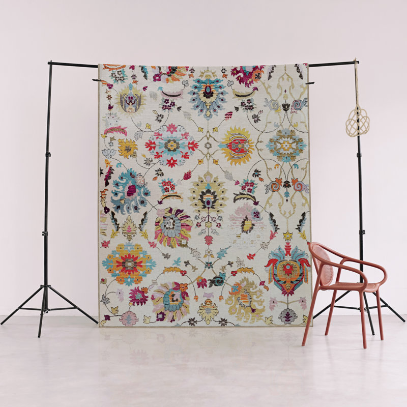 Beige-Themed Multi-Colored Mixed Flower Patterned Creative Modern Decorative Rug, Rectangle 3'11" x 5'10"