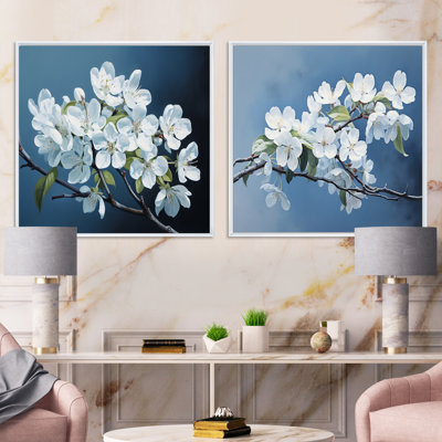 Blue & White Apple Blossom Monochromatic Elegance - Floral Square Collage Set Of 2