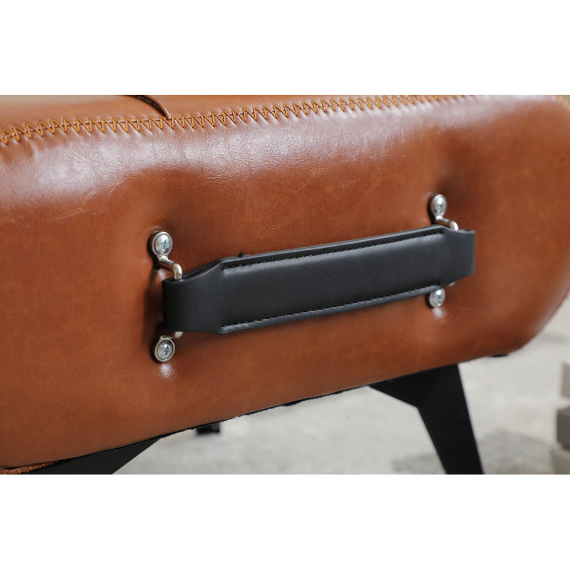 Faux Leather Handable Upholstery Ottoman, Small Foot Rest Footstool, Brown