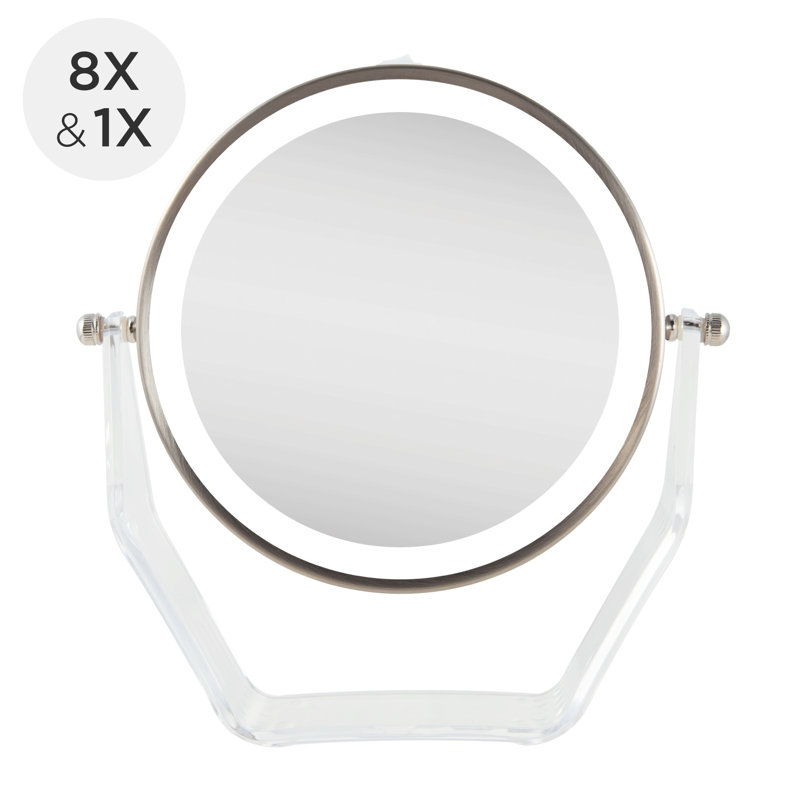 Miroir de meuble-lavabo à double face à DEL avec base en acrylique, 8X / 1X, Gris