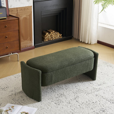 Élégant banc de rangement avec repose-pieds en forme de boucle avec un design simple et grand, vert foncé