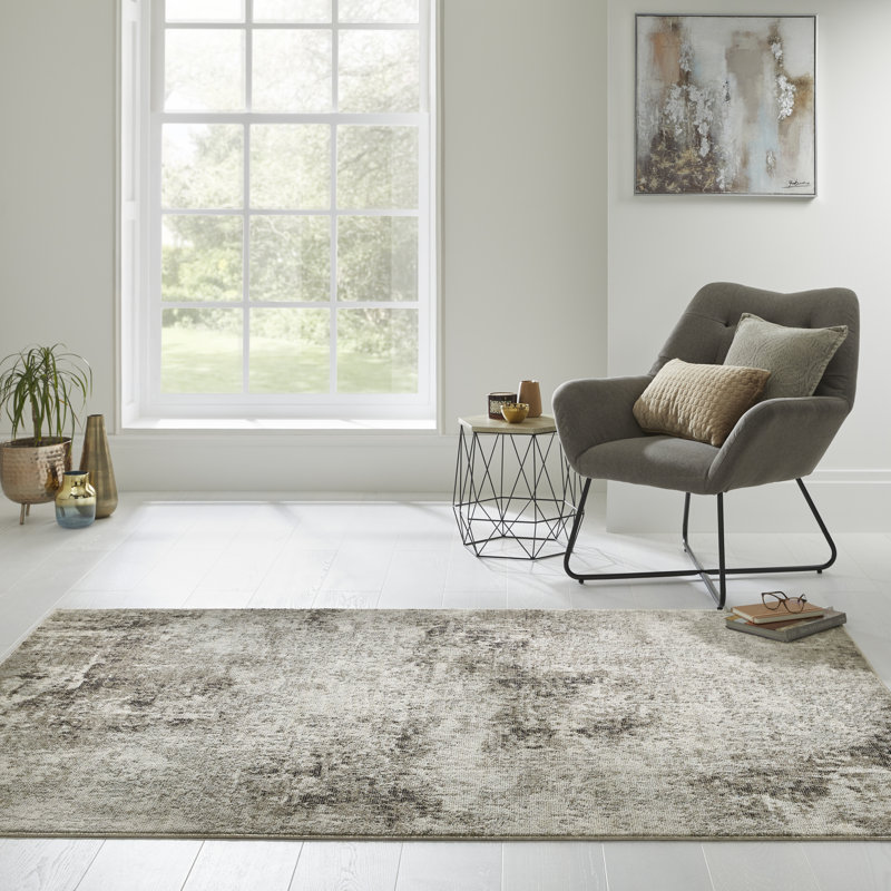 Edgeworth Abstract Machine Woven Cream Grey Area Rug, Rectangle 120cm x 170cm