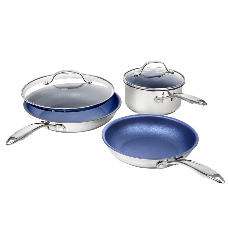 GraniteStone Blue Stainless Steel Nonstick Pots and Pans Set - 5