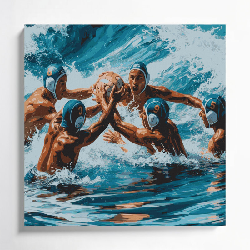 Sports nautiques, water-polo, art mural bleu, H 16 po x l 16 po