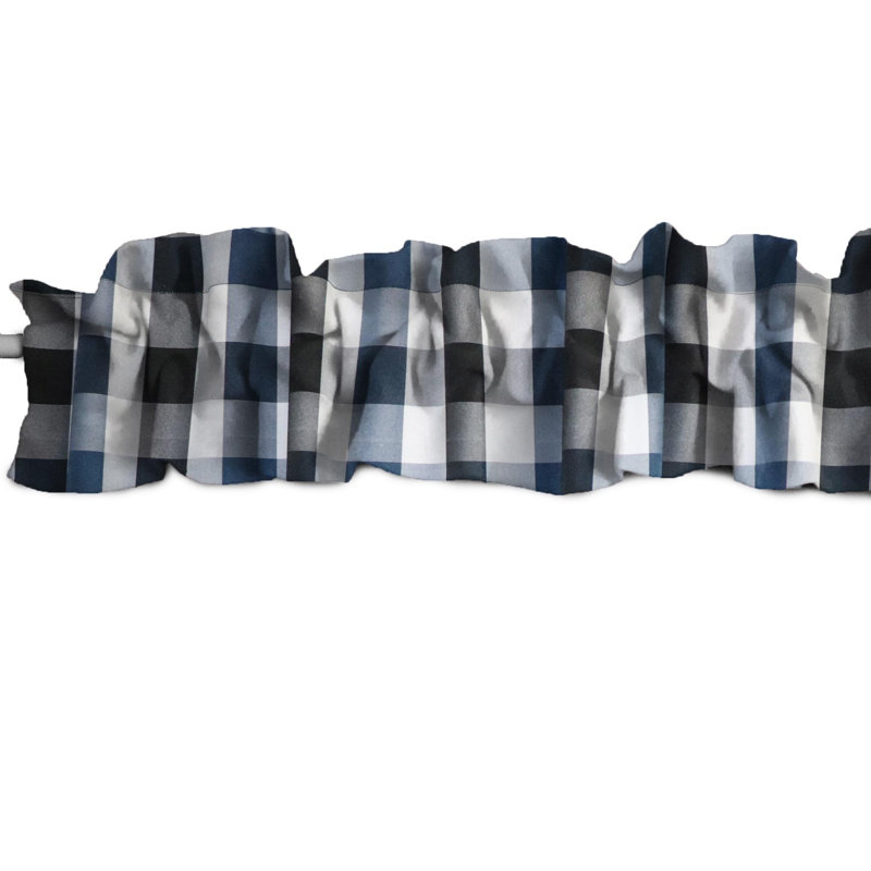 Cantonnière à carreaux sur mesure, Noir / bleu marine / blanc, L 9 po x L 120 po