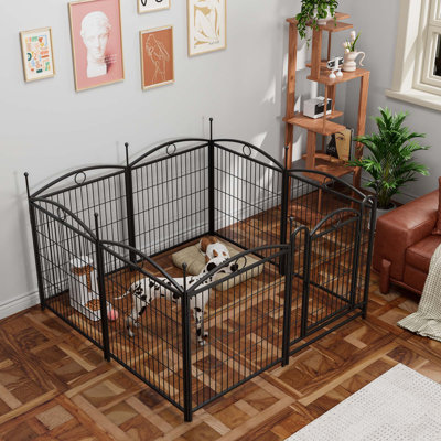 32" Dog Playpen, 8-Panel Foldable Metal Exercise Fence With Door Heavy Duty Indoor/Outdoor Pet Pen For Small To Large Dogs - Black