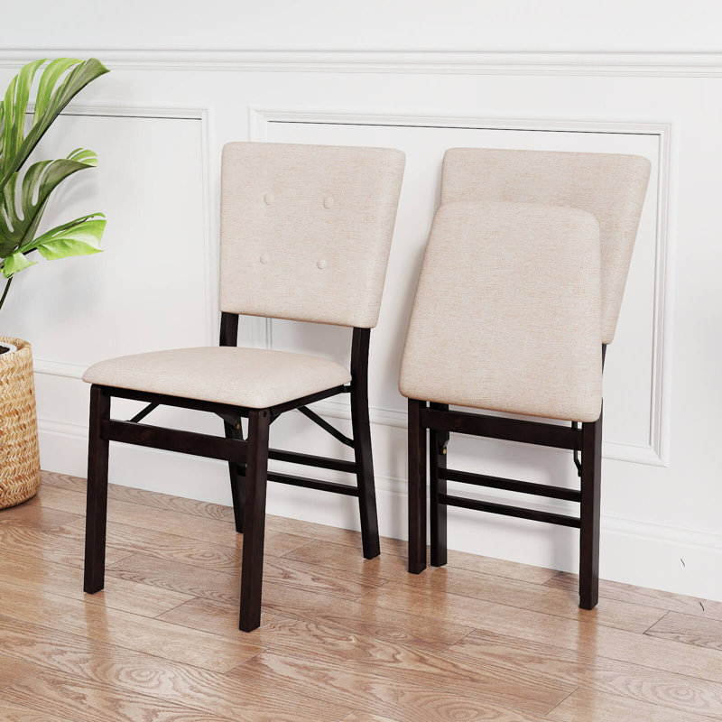 Ensemble de 2 chaises pliantes avec siège rembourré et dossier inclinable, pieds en bois d'hévéa, 2