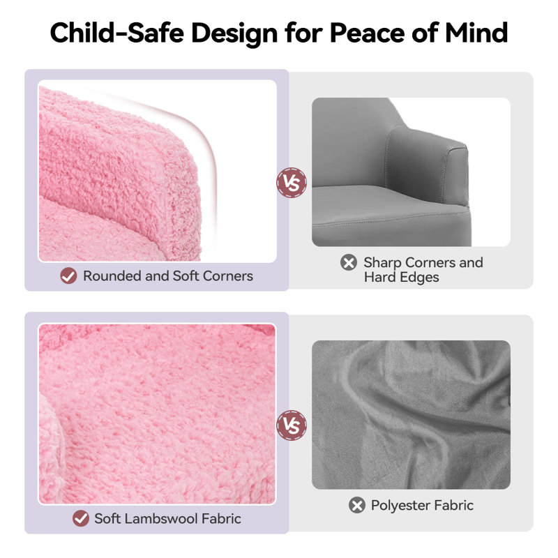 Kids Chairs For Toddler, 2-In-1 Child Soft Couch Fold Out, Convertible Sofa To Lounger For Girls & Boys, Pink