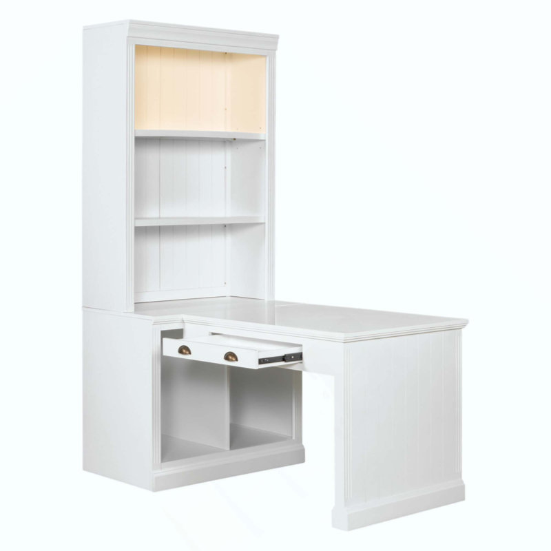 Bibliothèque avec bureau d'écriture, bibliothèque moderne avec bureau d'étude, poste de travail avec tablette de rangement, bibliothèque de rangement avec tablettes ouvertes et éclairage à DEL pour le salon, le bureau personnel