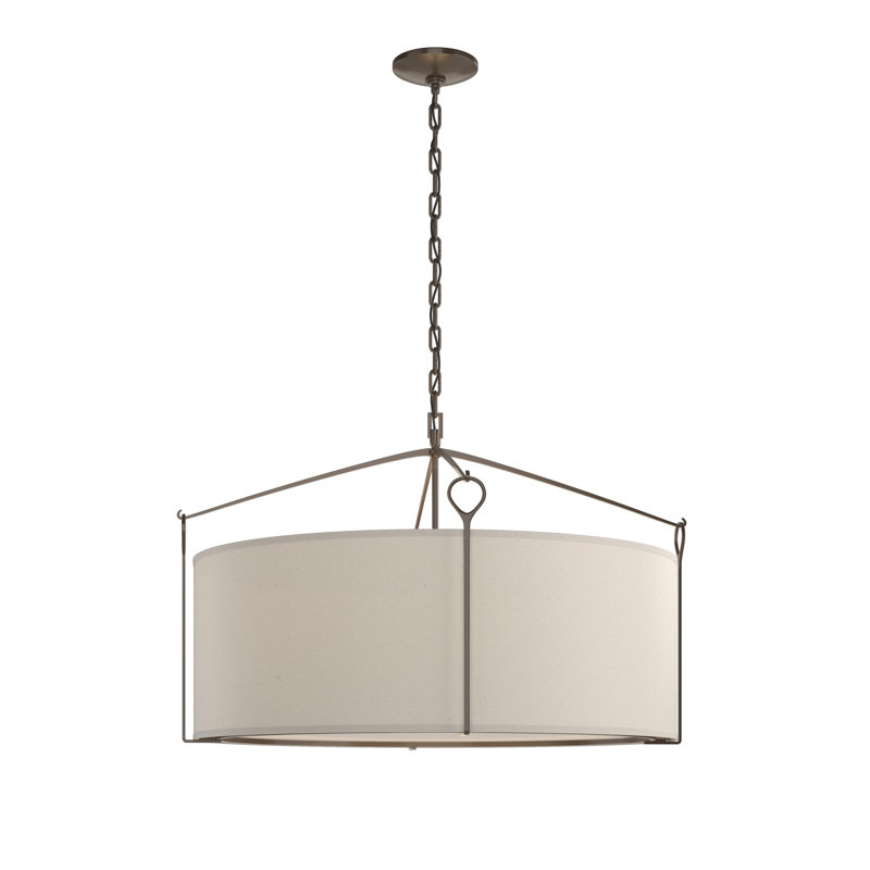 Bow 4 - Light Drum Chandelier, Bronze, Flax, 19.4" H x 30" W x 30" D