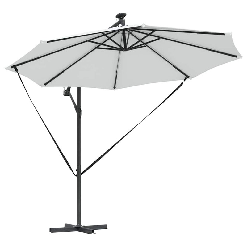 Umbrella with LED Strip Lights Polyester and Aluminium Outdoor Parasol, 248cm H x 294cm W x 294cm D, Brown