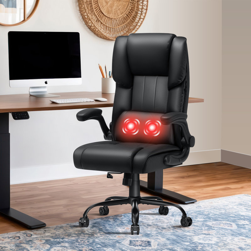 Heated Massage Executive Office Chair Ergonomic Office Chair with Filp-Up Armrests
