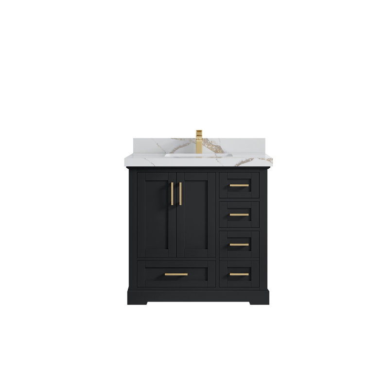 Boston 36 po X P 22 po Meuble-lavabo central en fer forgé Quartz, Or Calacatta