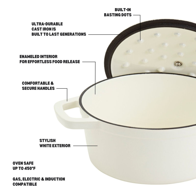 Smith & Clark - cocotte ronde en fonte émaillée, 5 pte, Blanc