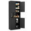 Armoire de rangement de 72 po de hauteur en acier noir avec grand comptoir, tablettes et crochets réglables, armoire robuste de style moderne