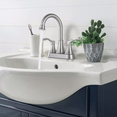 Robinet pour salle de bain 4 pouces - Nickel brossé, bec pivotant à 360 ° et bonde escamotable, métal, éclaboussures, économiseur d'eau à 20%, cartouche d'égouttement, robinet à deux poignées, finition nickel, pivotant avec construction en métal