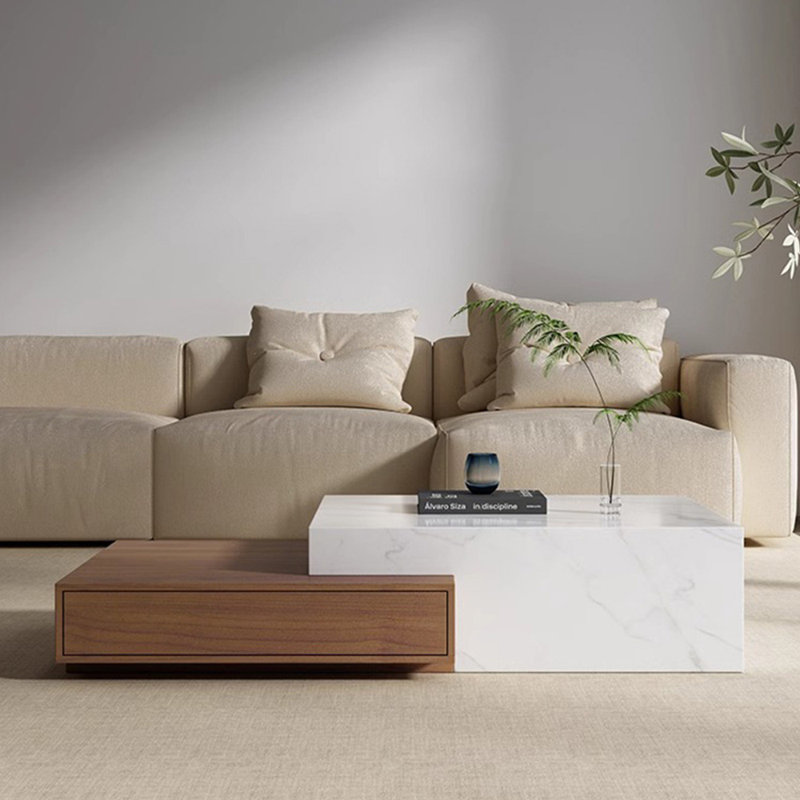 Modern simple sintered stone solid wood tea table