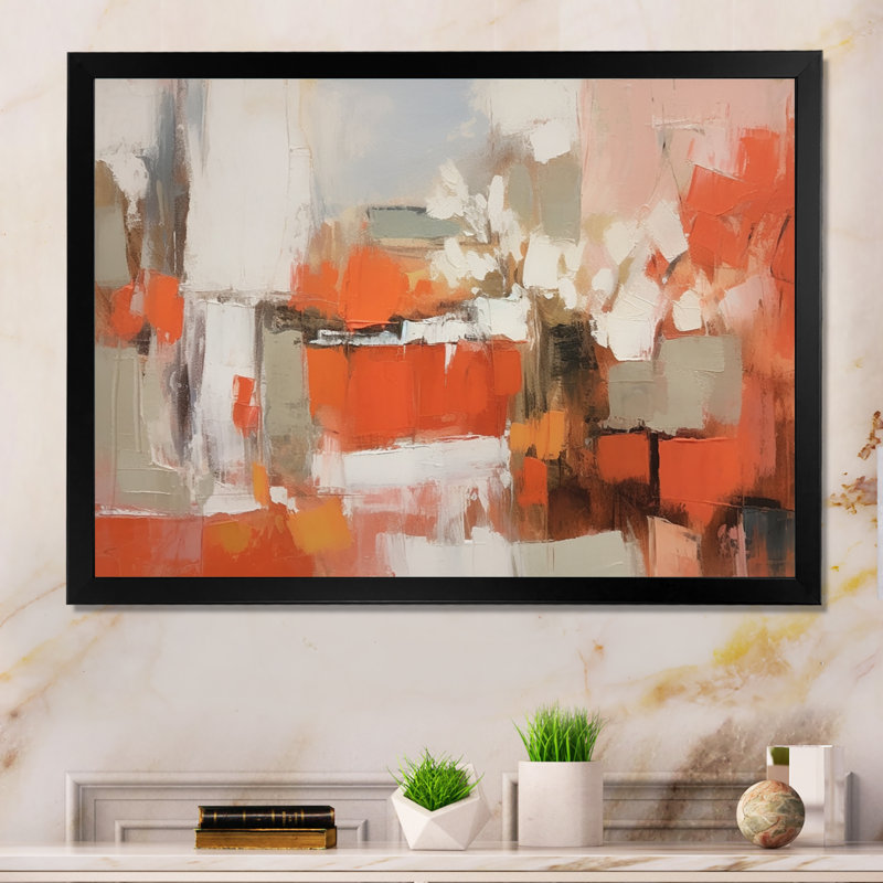 Impression sur toile «Orange Minimalims Enchantment II», Cadre simple noir, H 16 po x l 32 po x P 1 po