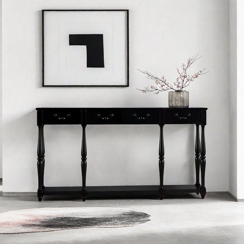 Console de style rétro avec 4 tiroirs, H 35,43 po x l 62,99 po x P 15,75 po
