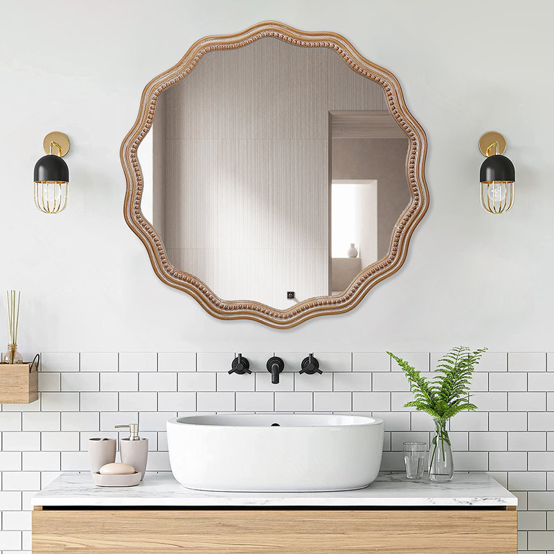 Miroir mural rond en bois 23,62 pouces