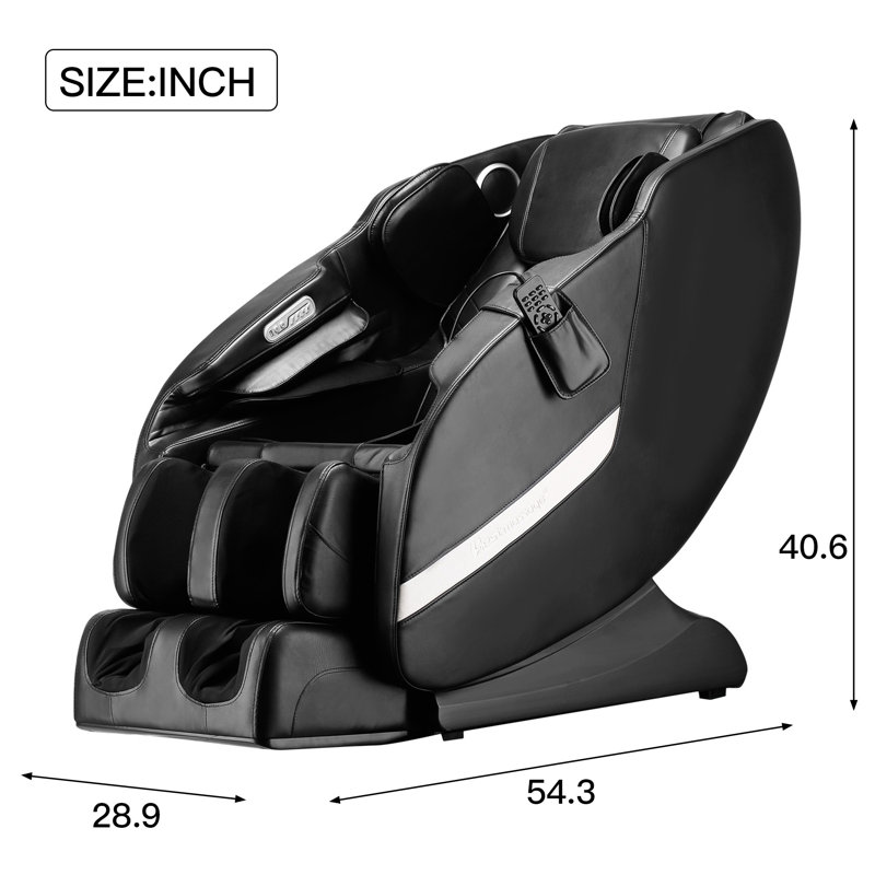 Fauteuil de massage chauffant inclinable en similicuir à largeur réglable et chauffant, Noir