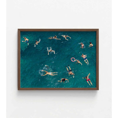 Ocean Wall Art: Aerial View of Swimmers - Coastal Blue Scene