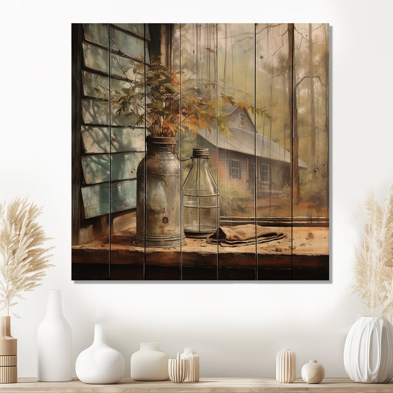 Brown Brown Farmhouse Charm - Fenêtres de ferme sur bois, H 30 po x l 30 po