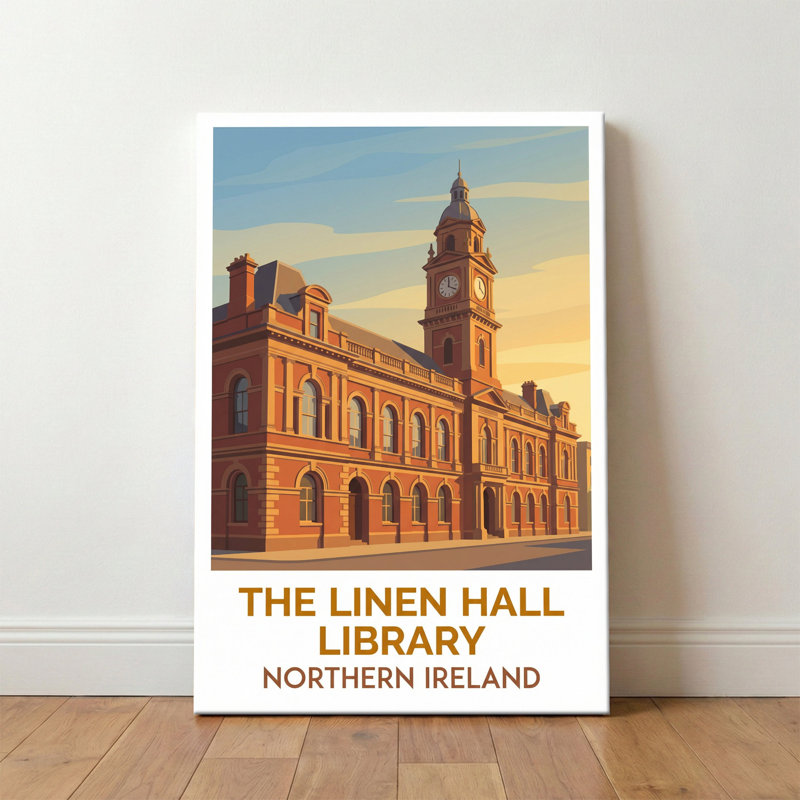 The Linen Hall Library, Northern Ireland - Sunlit Travel Poster Of An Iconic Historic Library. Giclee Print On Wrapped Canvas. Wall Art, Home Decor - Iconic Buildings & Architecture, Northern Ireland - Wrapped Canvas Print