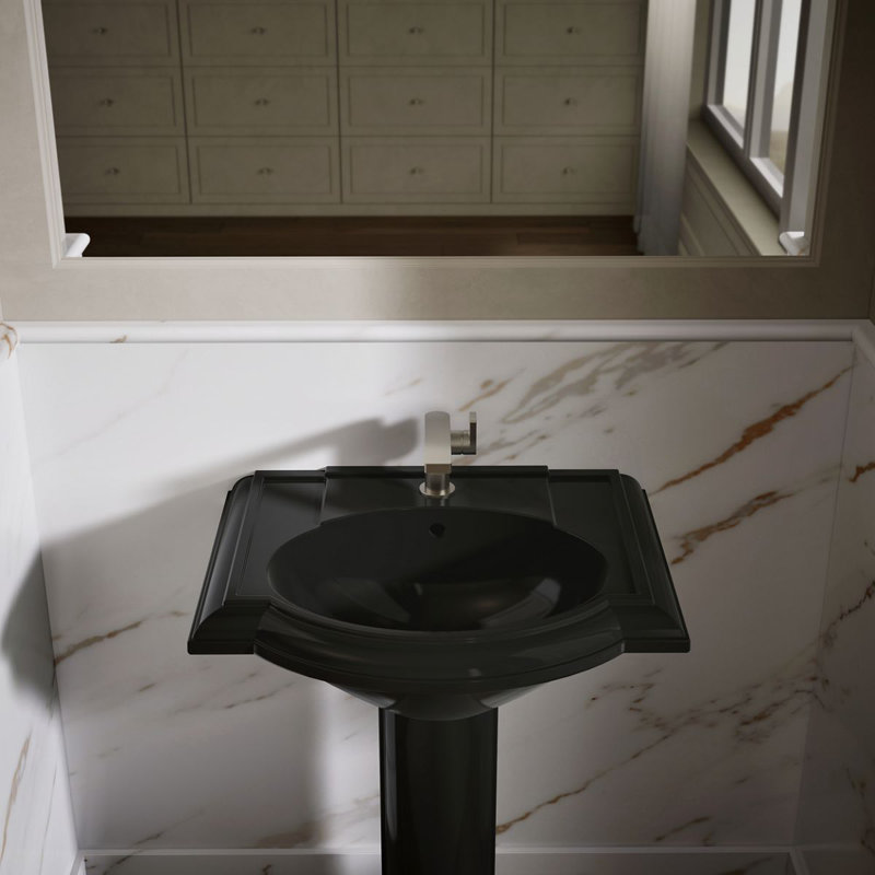 Devonshire Ceramic 25" Pedestal Bathroom Sink with Overflow, Single Hole Faucet, Black Black