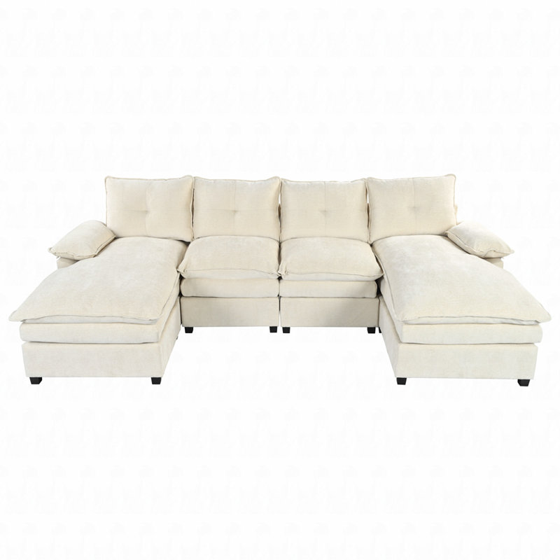Canapé en chenille 6 places, Beige