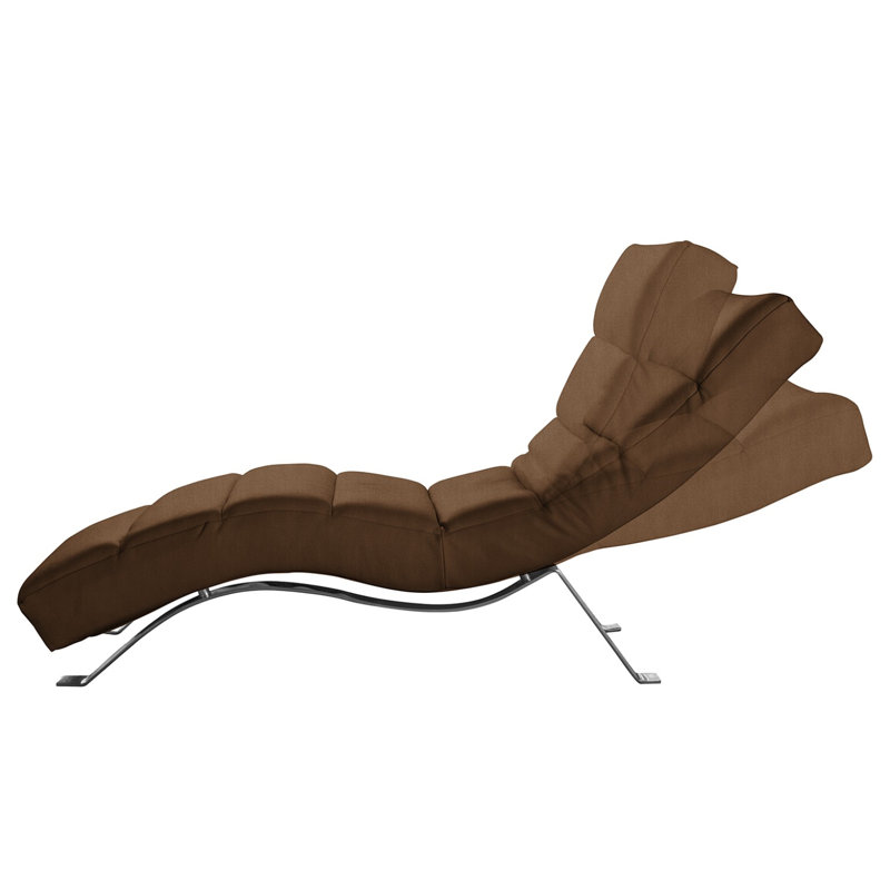 Crosby Upholstered Leather-look Fabric Chaise Lounge with Adjustable Backrest, Choco, Silver