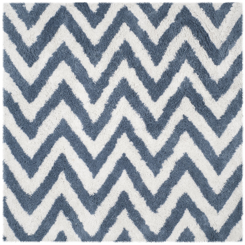 Delane Handmade Tufted Ivory/Blue Area Rug, Square 7'