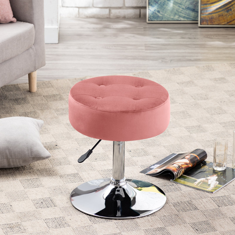 Leiser 16" Wide Modern Velvet Swivel Adjustable Height Vanity Stool, Pink