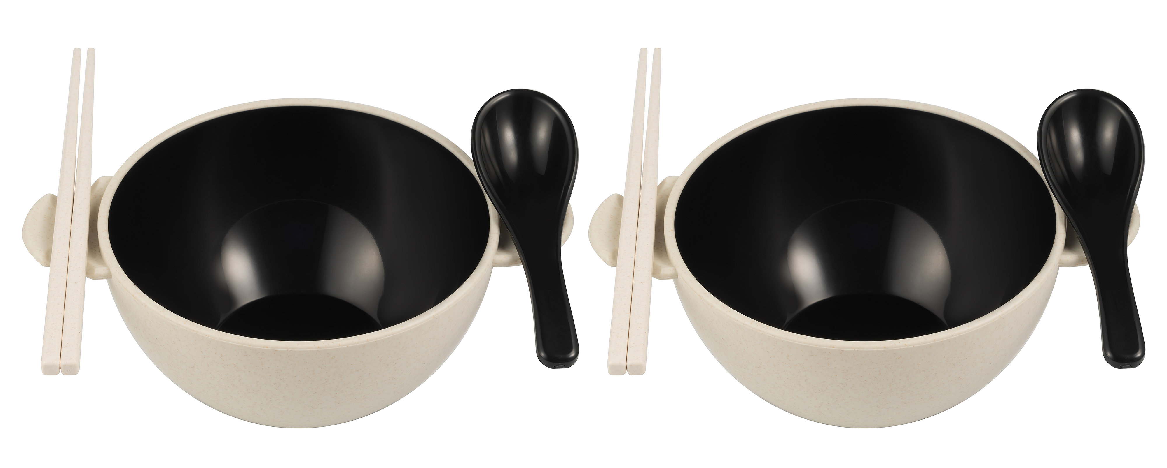 Earth Ramen Bowl 6-Piece Set, Made from Plant-Derived and Other Natural Materials (Set of 2) - Beige/ Black