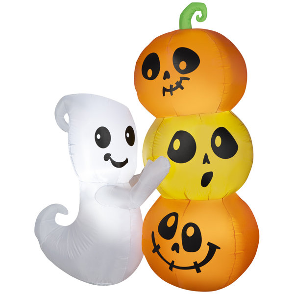 Gemmy Industries Ghost With Pumpkin Stack Scene Inflatable 